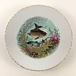 Victoria Austria Schmidt 30 8" Plate Fish Painted Collector Gold Rim Vintage #1
